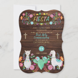 Invitación Llama a Fiesta Rústica primera comunión de flores 
