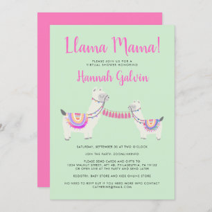 Invitación Llama a mamá caliente bebé verde rosa ducha virtua