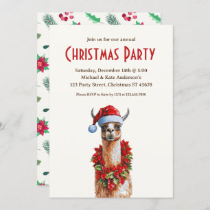 Invitación Llama a un Fiesta de Navidades de Santa Hat Poinse