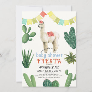 Invitación Llama Alpaca Cactus Fiesta Boy Baby Shower