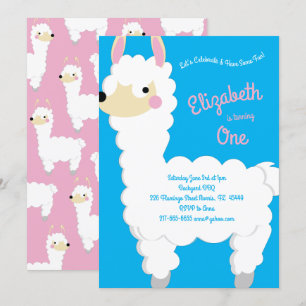 Invitación Llama Alpaca Cute Kids Primer Fiesta de cumpleaños