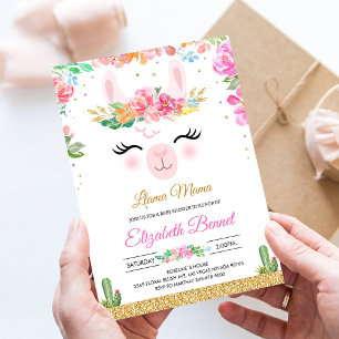 Invitación Llama Alpaca Fiesta Cactus Baby Shower