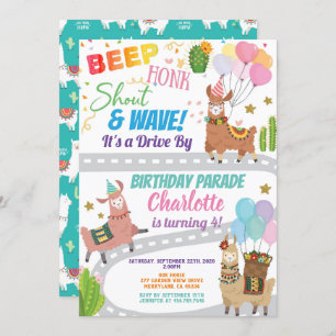 Invitación Llama Alpaca recorre desfile de cumpleaños