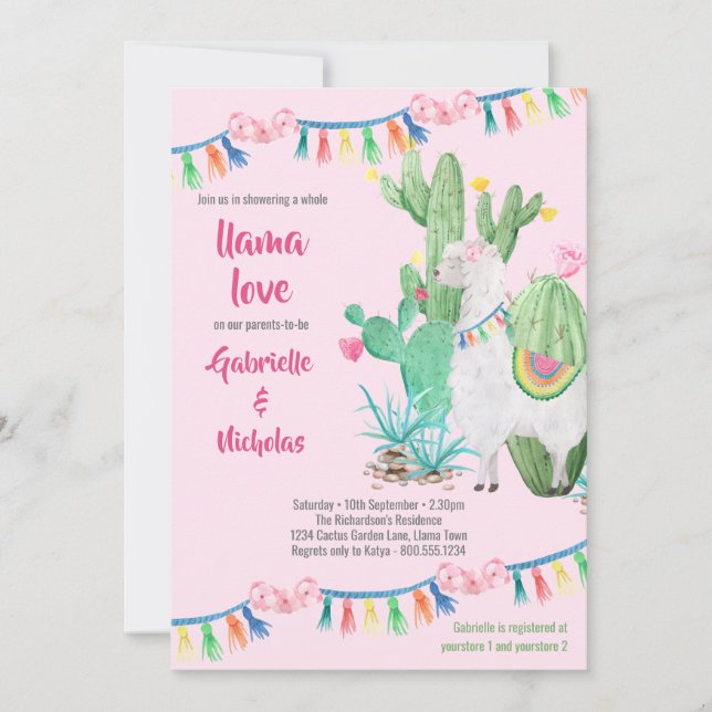 Invitación Llama amor a la llamada rosa de Baby Shower (Anverso)