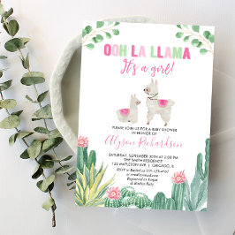 Invitación Llama and cactus girl baby shower