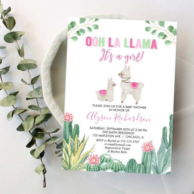 Invitación Llama and cactus girl baby shower (Subido por el creador)