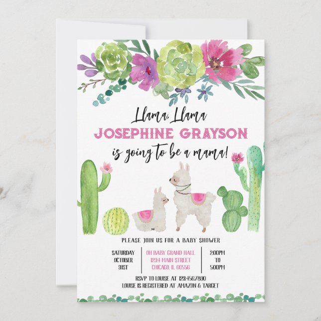 Invitación Llama Baby Shower (Anverso)
