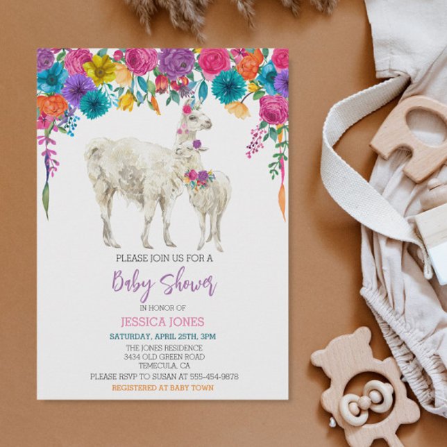 Invitación Llama Baby Shower Fiesta Flor brillante (Subido por el creador)