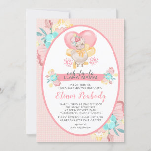 Invitación Llama Baby Shower Pink Floral