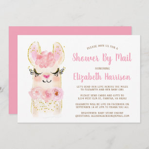 Invitación Llama Baby Shower Rosa Por Correo
