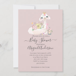 Invitación Llama bebé con flores blancas y rosadas Adorable