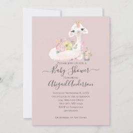 Invitación Llama bebé con flores blancas y rosas adorables