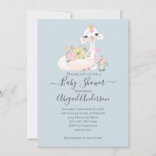 Invitación Llama bebé con flores de niño blanco y azul