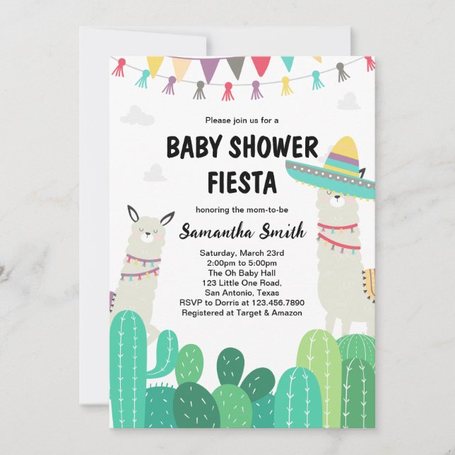 Invitación Llama Cactus Baby Shower (Anverso)