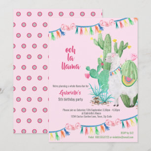 Invitación Llama Cactus Toda la Diversión de Llama Fiesta de 