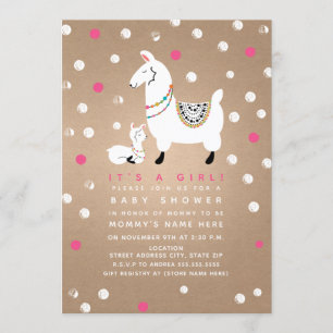 Invitación Llama Chica Baby Shower