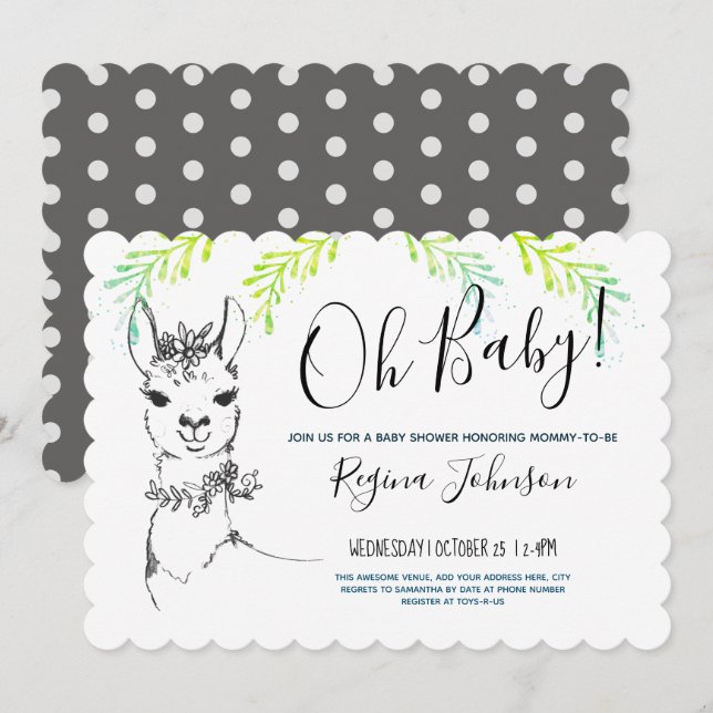 Invitación Llama Chica Baby Shower (Anverso / Reverso)