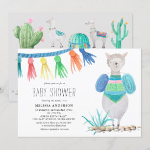 Invitación Llama colorida Baby Shower