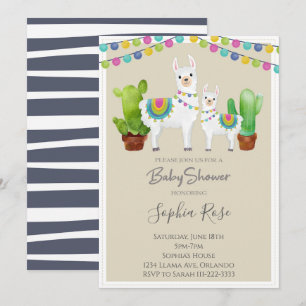 Invitación Llama con Cactus Baby Shower Invite