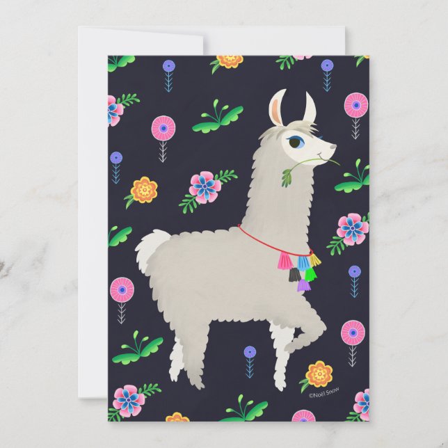 Invitación Llama con flores DIY Blank (Anverso)