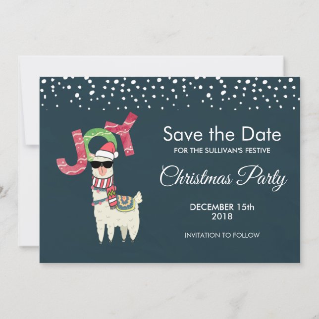 Invitación Llama con Navidades de Santa Hat salvan la fecha (Anverso)