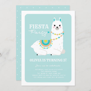 Invitación Llama cuta con Pom Poms Blue Fiesta Kids Cumpleaño