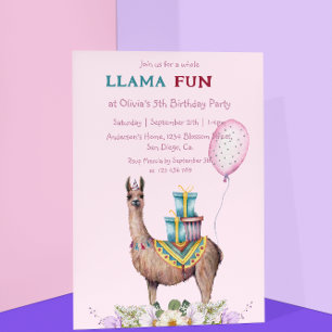 Invitación Llama de cumpleaños