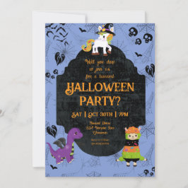 Invitación Llama de Halloween, Dino, Fiesta unicornio