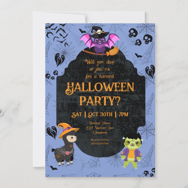 Invitación Llama de Halloween, murciélago, Fiesta eslovaco (Anverso)