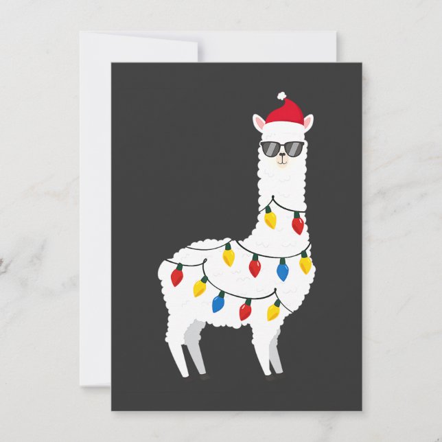 Invitación Llama de Navidad Gorro de Santa Gafas de sol Alpac (Anverso)