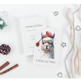Invitación Llama de Navidad Sombrero de Santa de Acuarela con