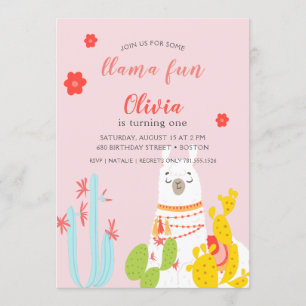Invitación Llama divertido cumpleaños rosa