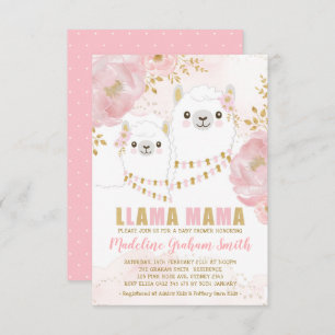 Invitación Llama dorada rosada Chica Baby Shower Rubor Floral