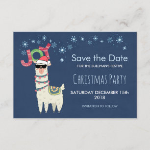 Invitación Llama en Santa Hat con Snowflake Salven la fecha