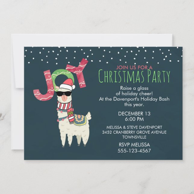 Invitación Llama en Santa Hat y Navidades de gafas de sol Fie (Anverso)