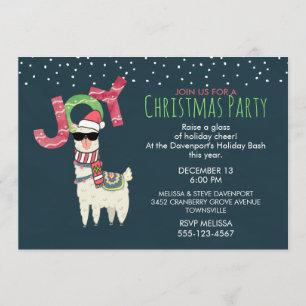 Invitación Llama en Santa Hat y Navidades de gafas de sol Fie