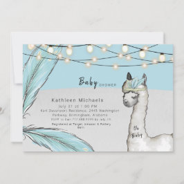 Invitación Llama Feather Turquoise Oh Baby Boy Shower