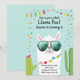 Invitación Llama Fiesta Cumpleaños Alpaca Fiesta Azul Chica