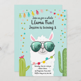 Invitación Llama Fiesta Cumpleaños Alpaca Fiesta Azul Chica