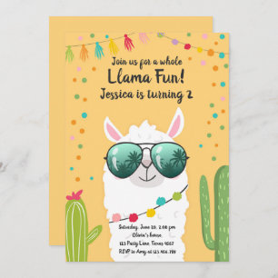 Invitación Llama Fiesta Cumpleaños Alpaca Fiesta Chica Amaril