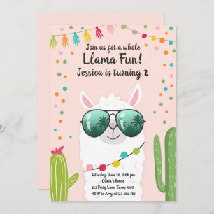 Invitación Llama Fiesta Cumpleaños Alpaca Fiesta Chica Rosa