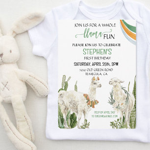 Invitación Llama Fiesta de Cumpleaños Divertida Cactus  