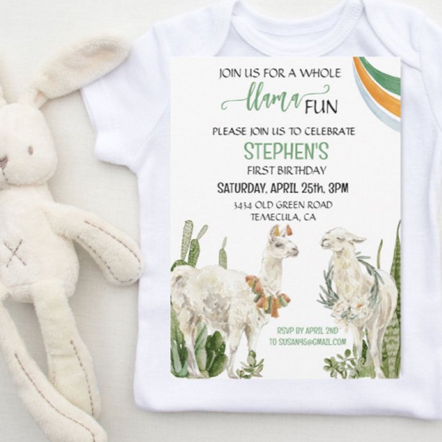 Invitación Llama Fiesta de Cumpleaños Divertida Cactus   (Subido por el creador)