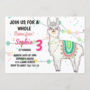Invitación Llama Fiesta entera Llama a Chica divertido cumple