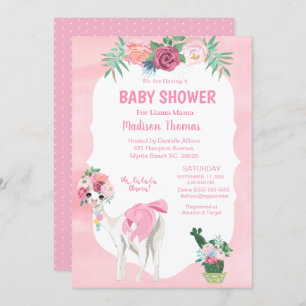 Invitación Llama floral rosa a Mama Alpaca Chica Baby Shower