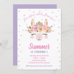 Invitación Llama Fun Chica Primer cumpleaños Fiesta Alpaca