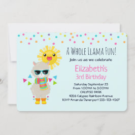 Invitación Llama Guay y cumpleaños Sun Kawaii sonriente