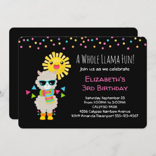 Invitación Llama Guay y cumpleaños Sun Kawaii sonriente