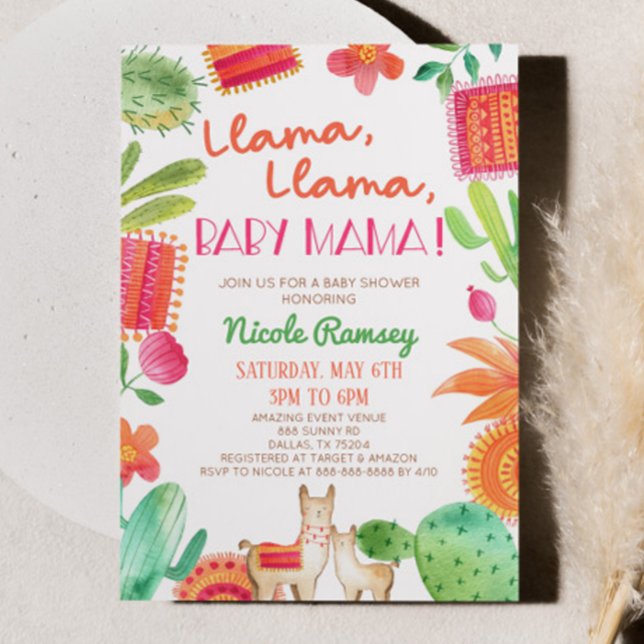 Invitación Llama Llama Baby Mama Cactus Fiesta Baby Shower (Subido por el creador)