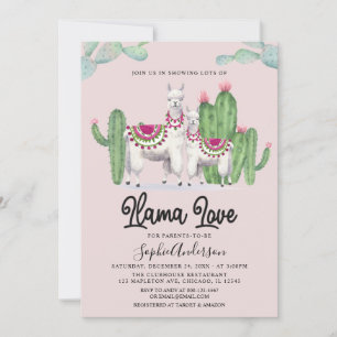 Invitación  Llama Love Fiesta Cactus Baby Shower mexicano